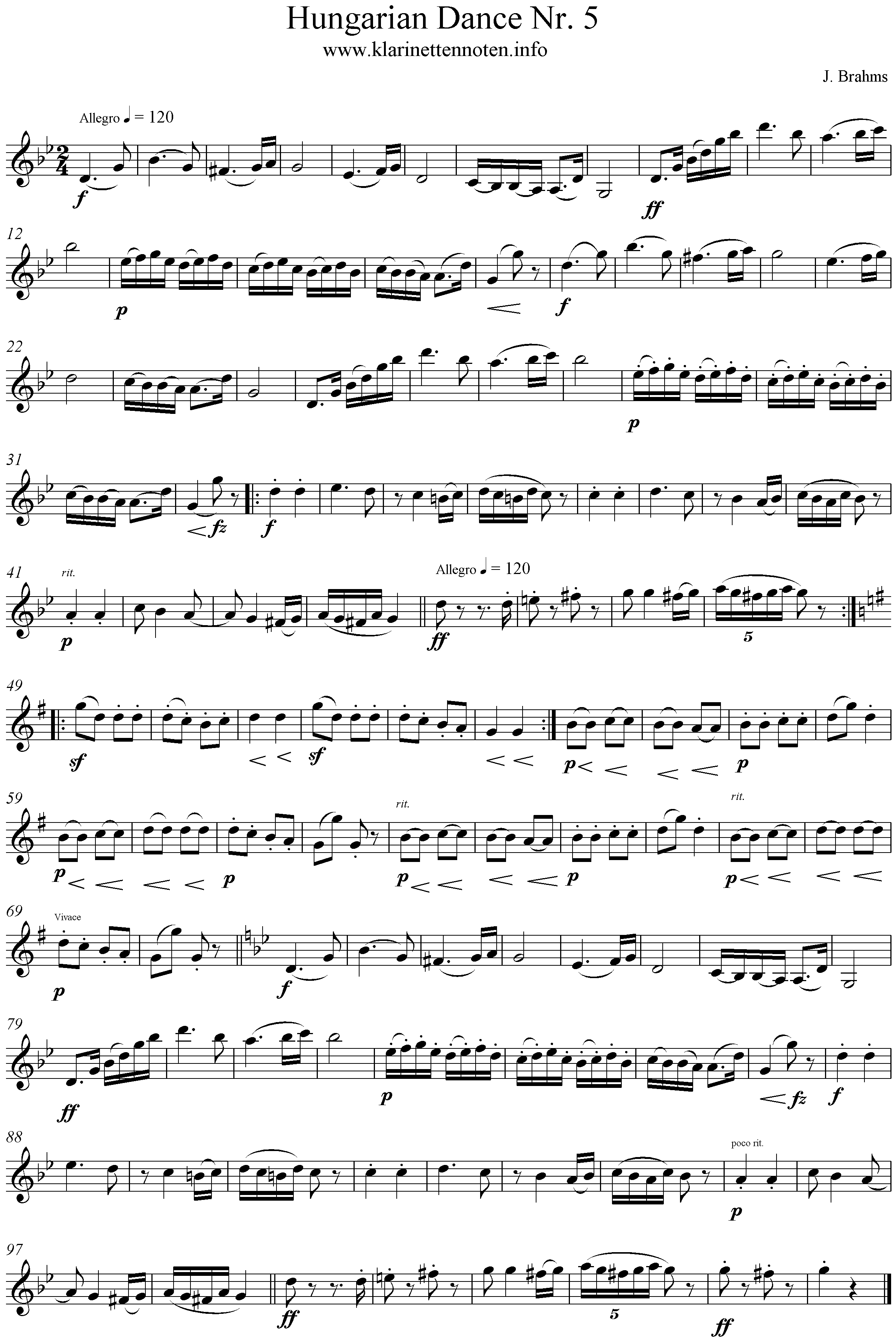 Noten Ungarischer Tanz C-Stimme, g-minor, g-moll